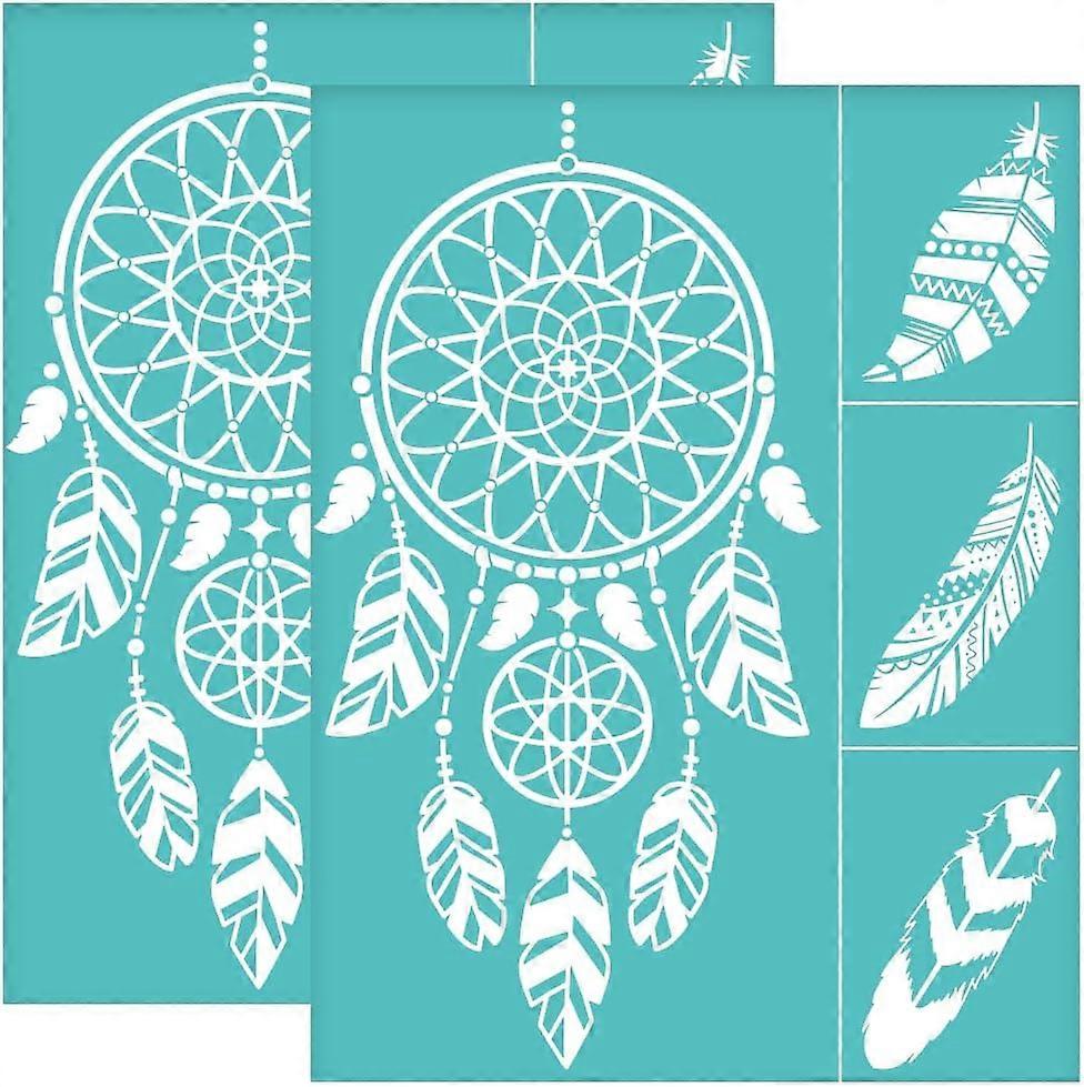 2Pcs 8.6x11 Inch Dream Catcher Self-Adhesive Silk Screen Printing Stencil Feather Pattern Silk Screen Stencil Reusable Mesh Stencils Transfer for DIY 