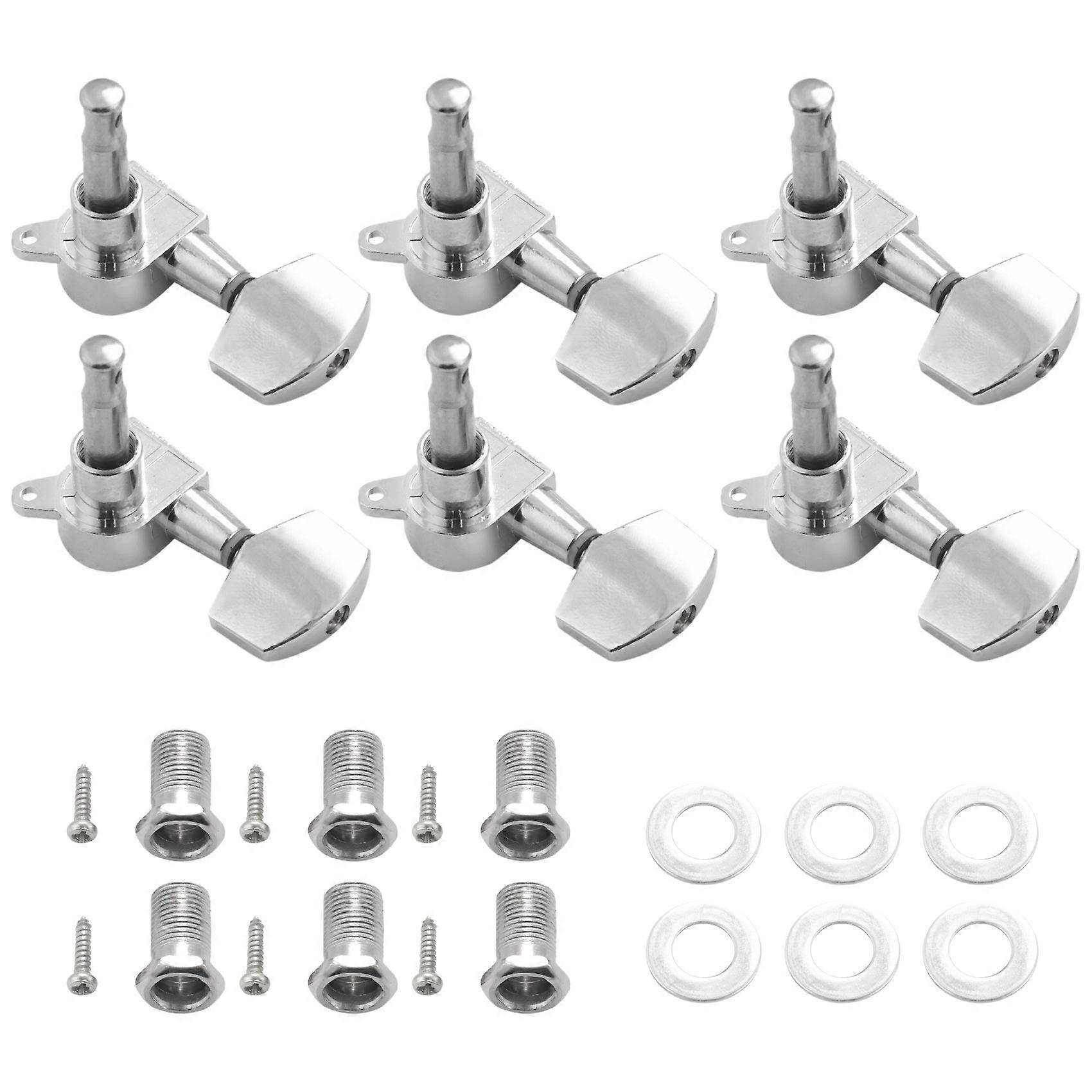 6 Pieces Silver Acoustic Guitar Machine Heads Knobs Guitar String Tuning Peg Tuner(3 for Left + 3 f
