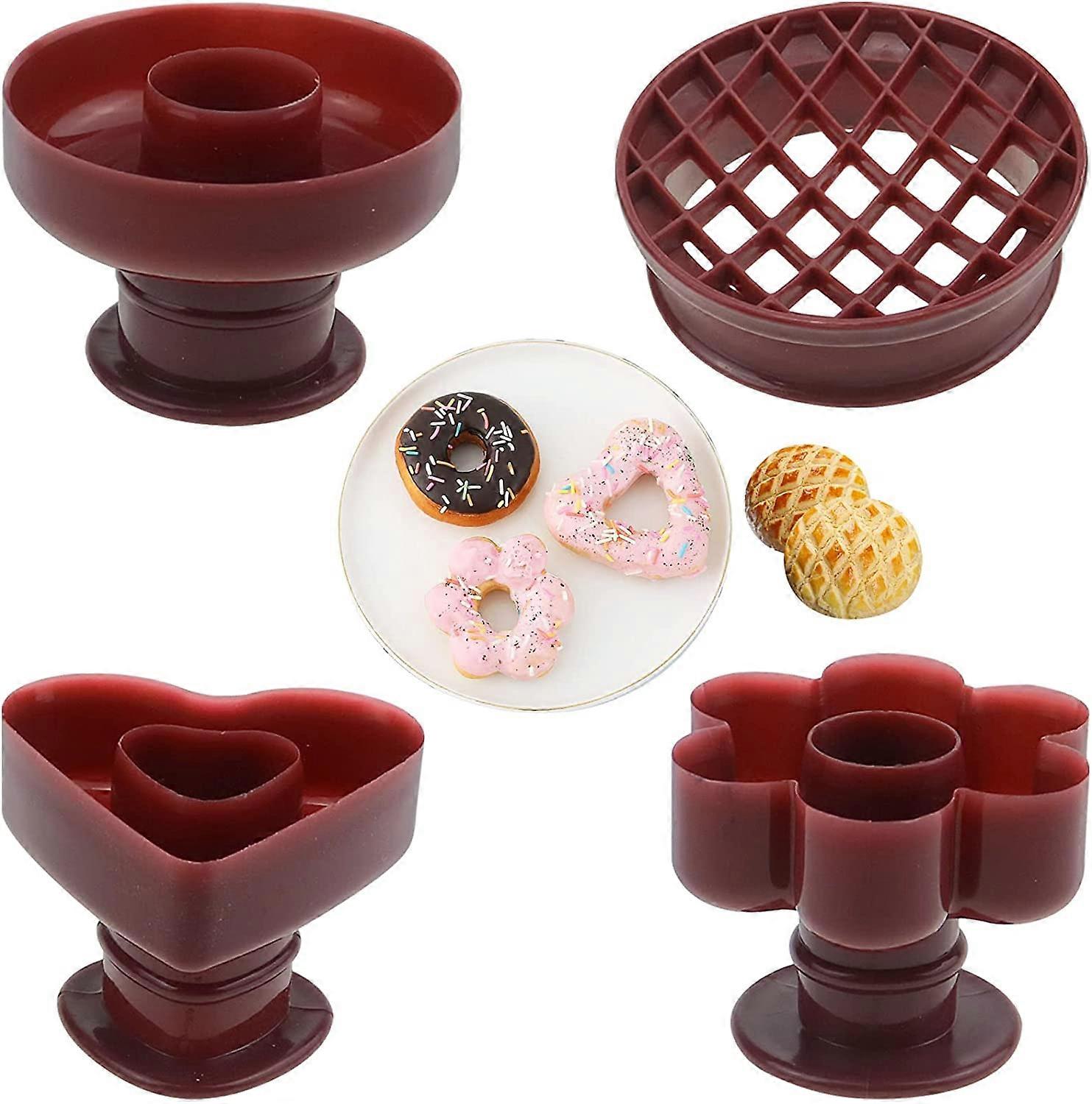 4 Pack Donut Maker Cutter Set, Non-Stick Doughnut Molds for Baking Cake Bread Dessert Bakery Cookie Cutter Biscuit Stamp Mold DIY Donut Baking Tool