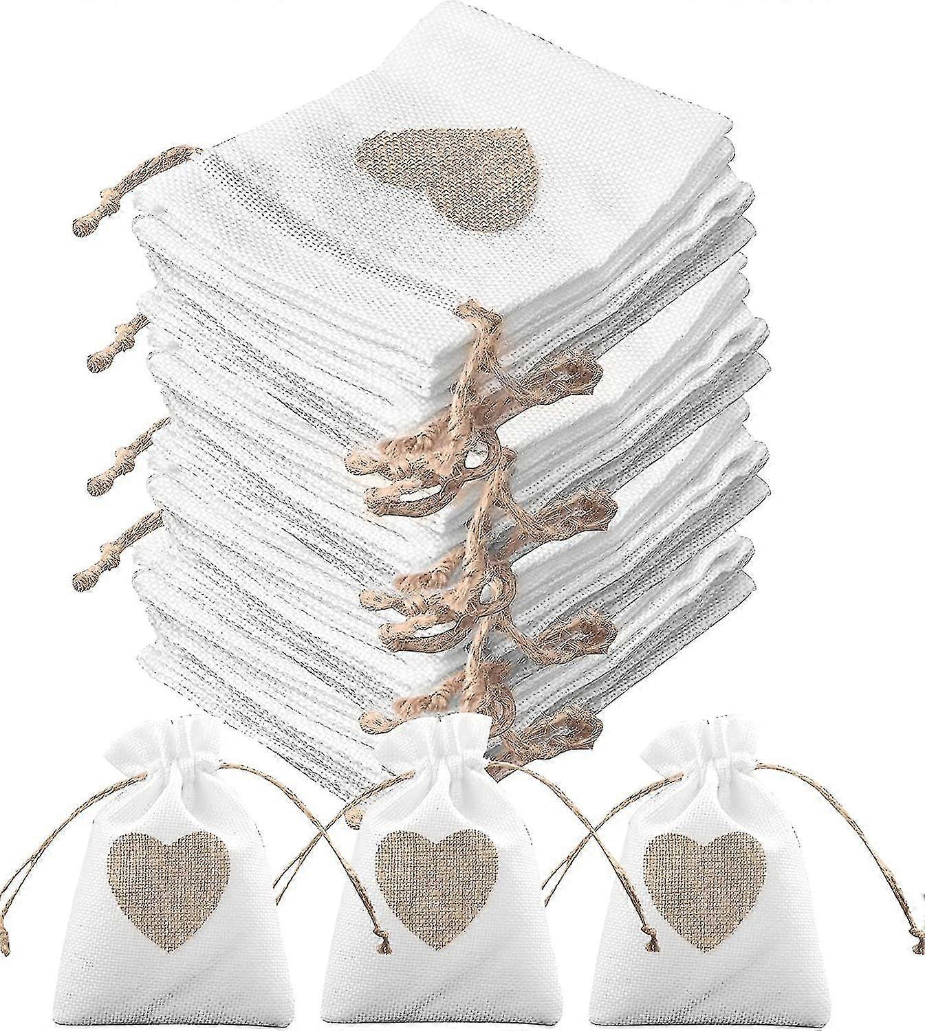10x14 Cm Heart Pattern With Drawstring Gift Burlap Bag 30 Pieces