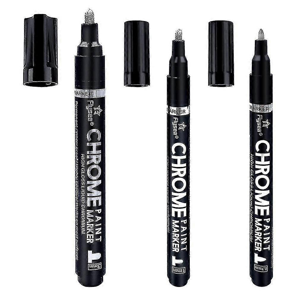 3pcs Silver Liquid Mirror Chrome Markers, Permanent Reflective Mirror Liquid Chrome Set - 0.7mm,1mm