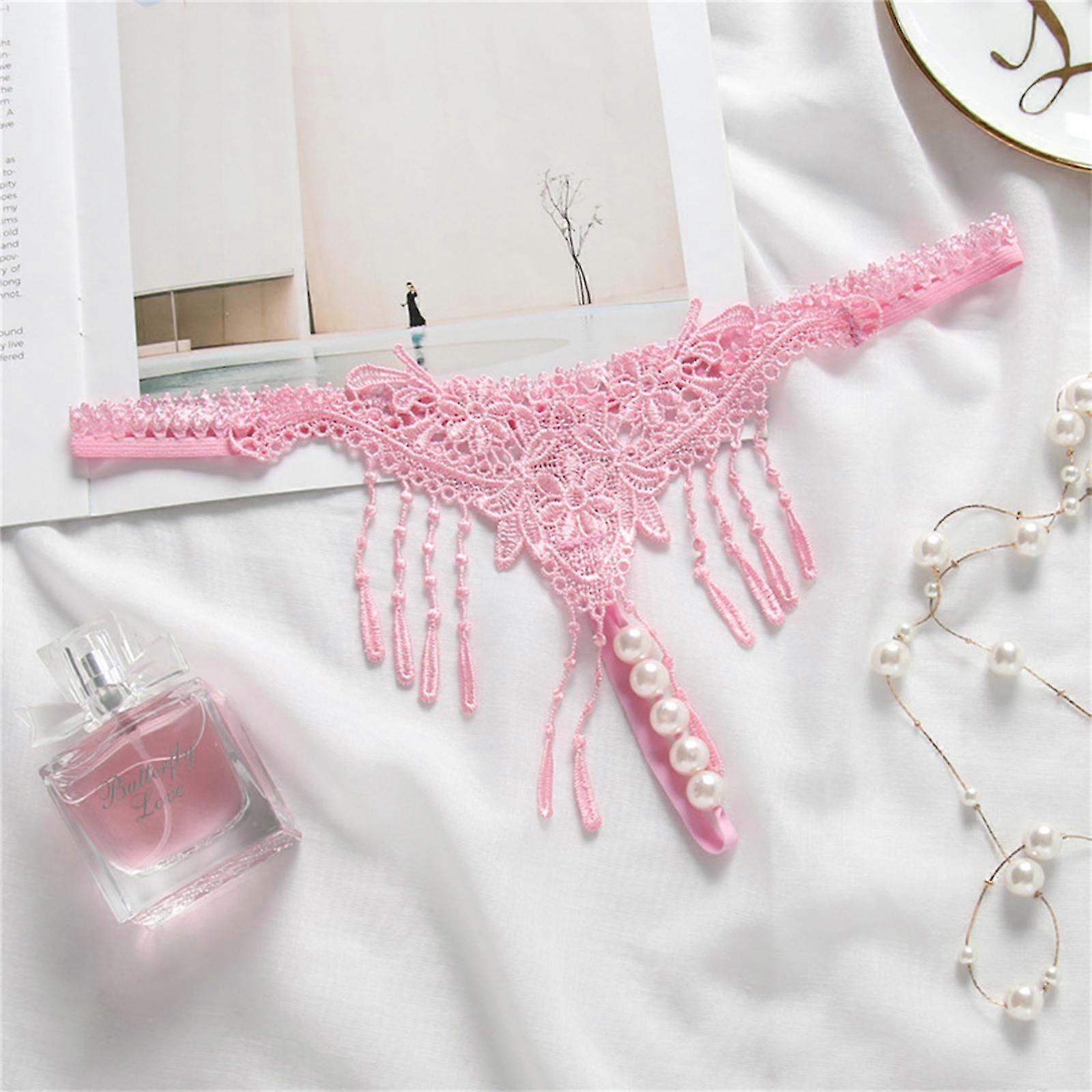 Sexy Feminine Pearl Thongs Panties Open Crotch Crotchless Underwear Night Lace G-string