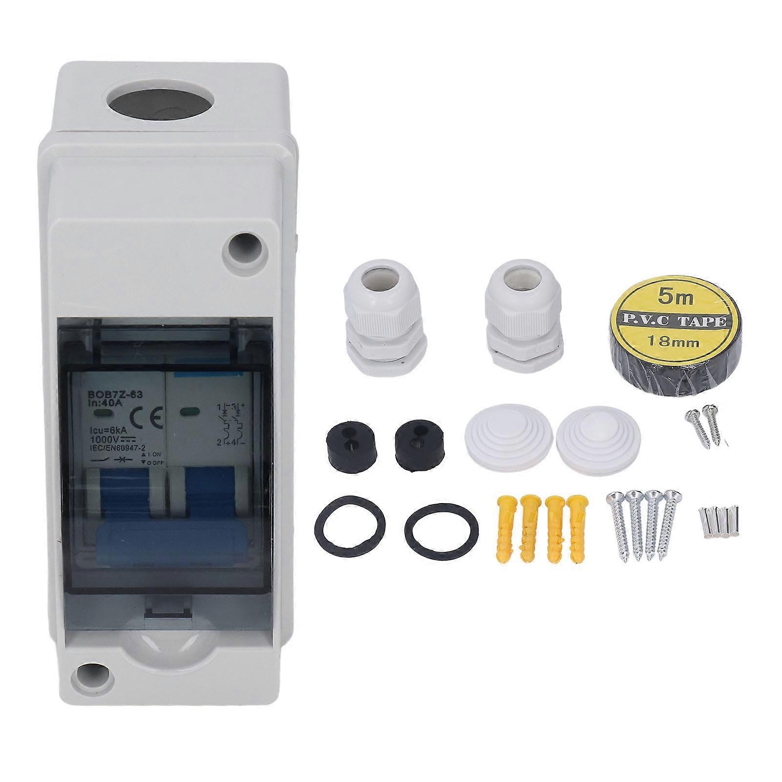DC Disconnect Switch 40A Protective Transparent Cover Miniature Circuit Breaker with IP65 Distribution Box 1000V NO.9522