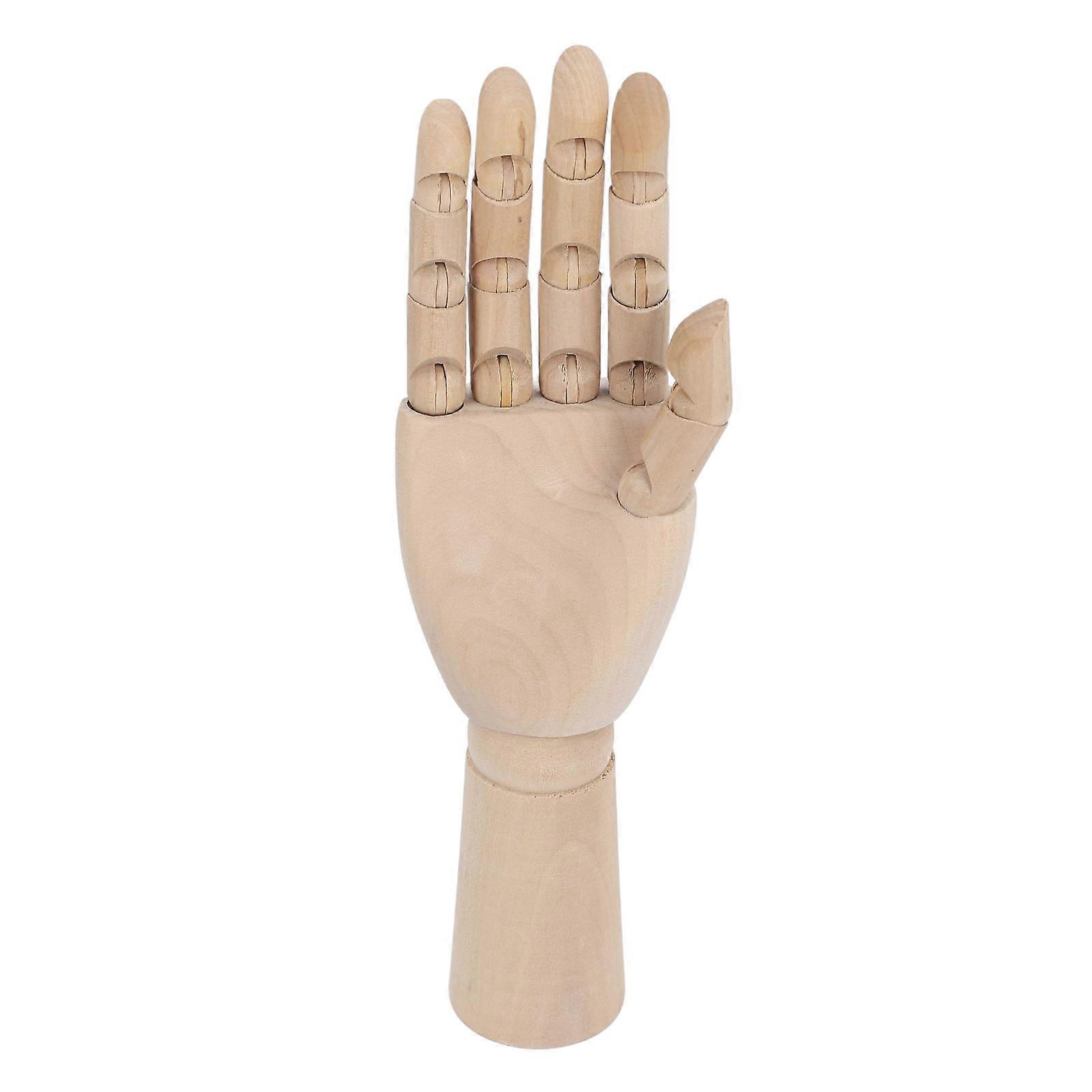 11.8in Wood Hand Model Non Slip Flexible Wooden Manikin Hand for Jewelry Display Sketch Painting Office Tabletop Decoration Right