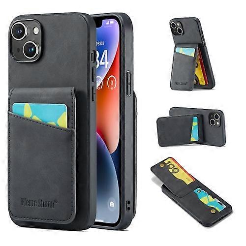 For iPhone 15 Fierre Shann Crazy Horse Card Holder Back Cover PU Mobile Phone Case