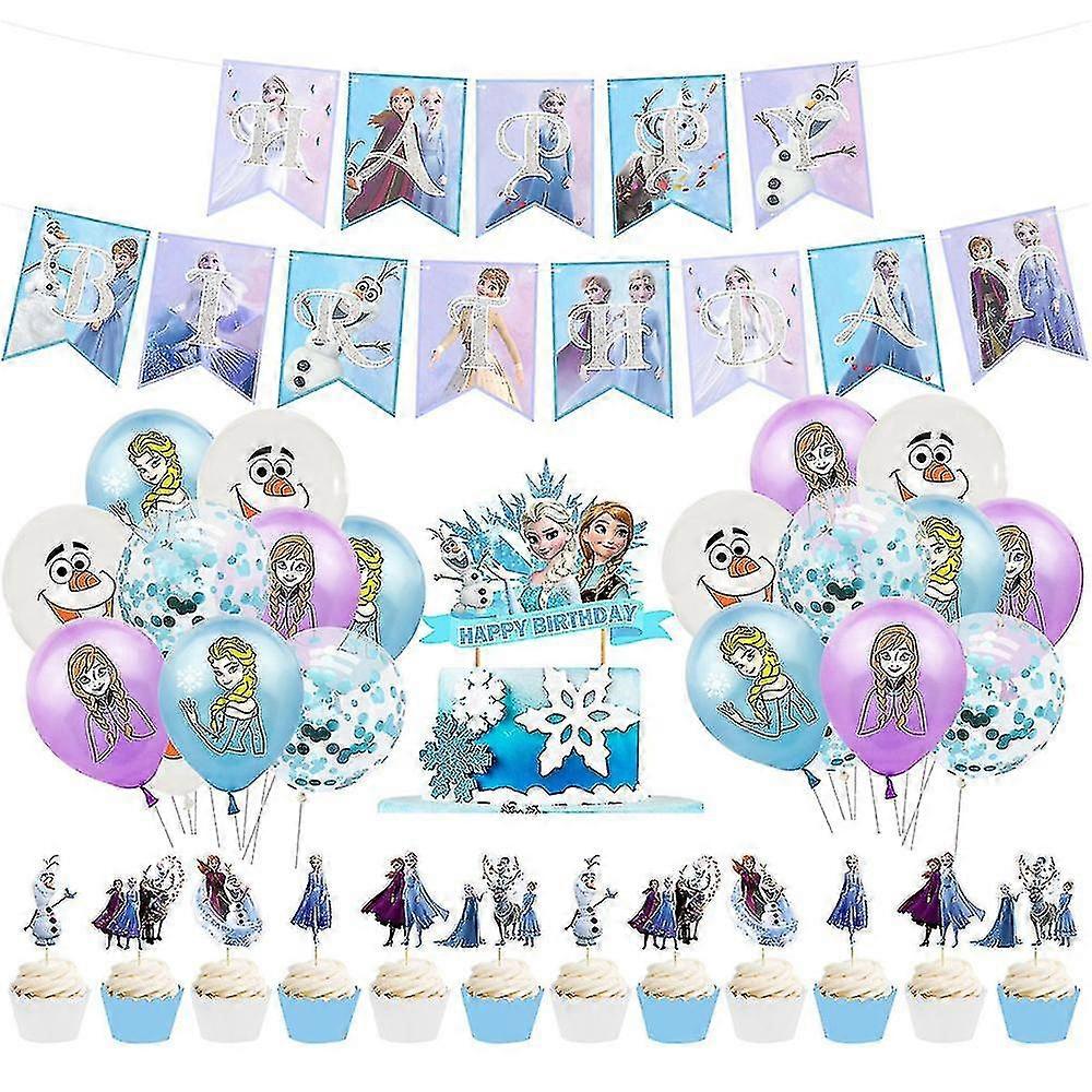 Frozen 2 Elsa Anna Theme Balloons Banner Cake Topper Set Kids Girl Birthday Party Decor Supplies