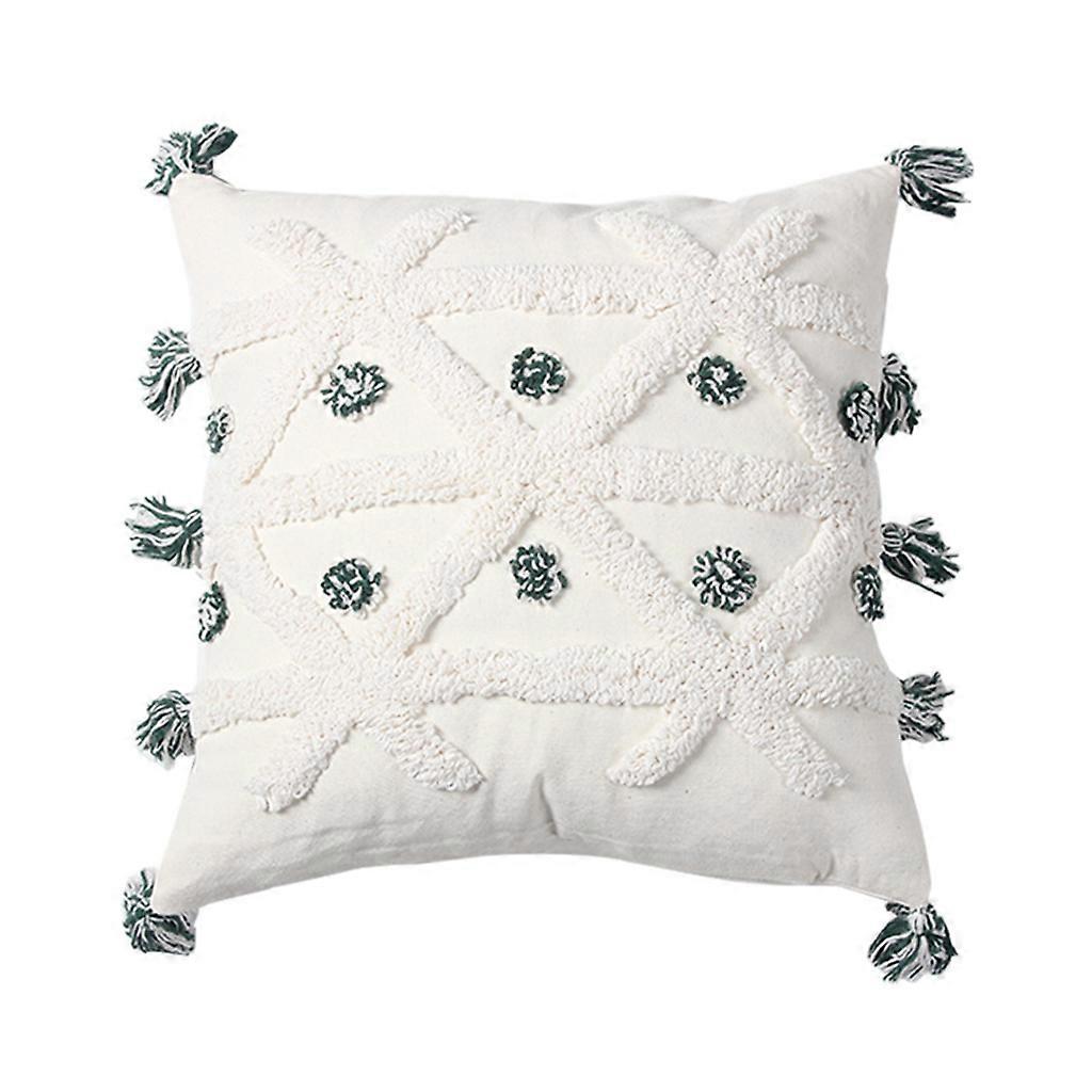 Bohemian Woven Tufted Throw Pillow for Case with Tassels Pompom Modern Geometric for Triangle Plaid Pattern Square Cushi