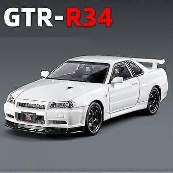 1/24 Escala Nissan Skyline GTRR34 Modelos Carros Liga Diecast Brinquedos Pneus de Borracha Veículo 4 Portas Abertas Carro de Brinquedo para Crianças Melhores Presentes