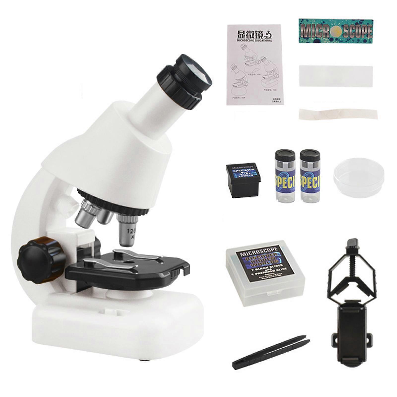 1 Set 1200X Kids Microscope Adjustable High Multiple Hand-on Ability School Laboratory Science Microscope Kit for Daily Use KAESI