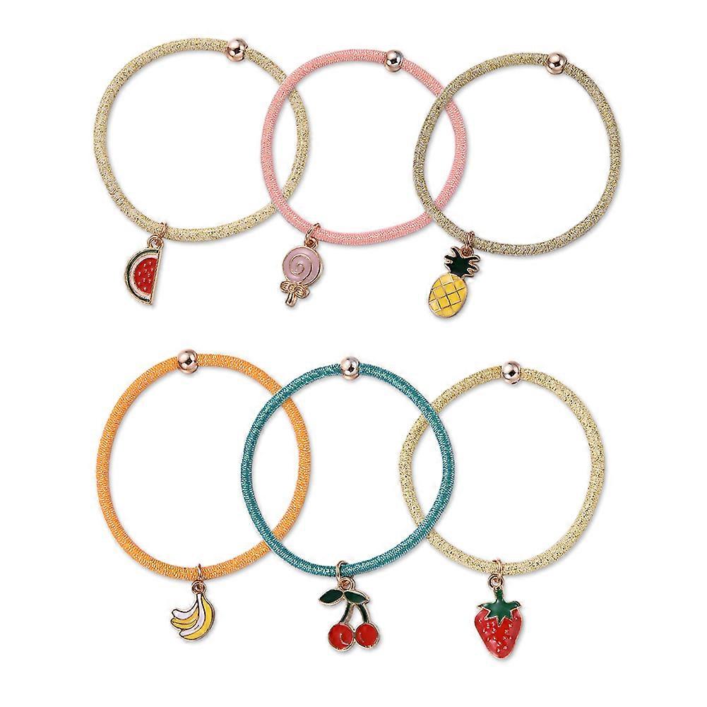 6pcs/set Cute Fruit Simple Hair Ring Set High Elastic Rubber Band Hair Tie Rope Accessory