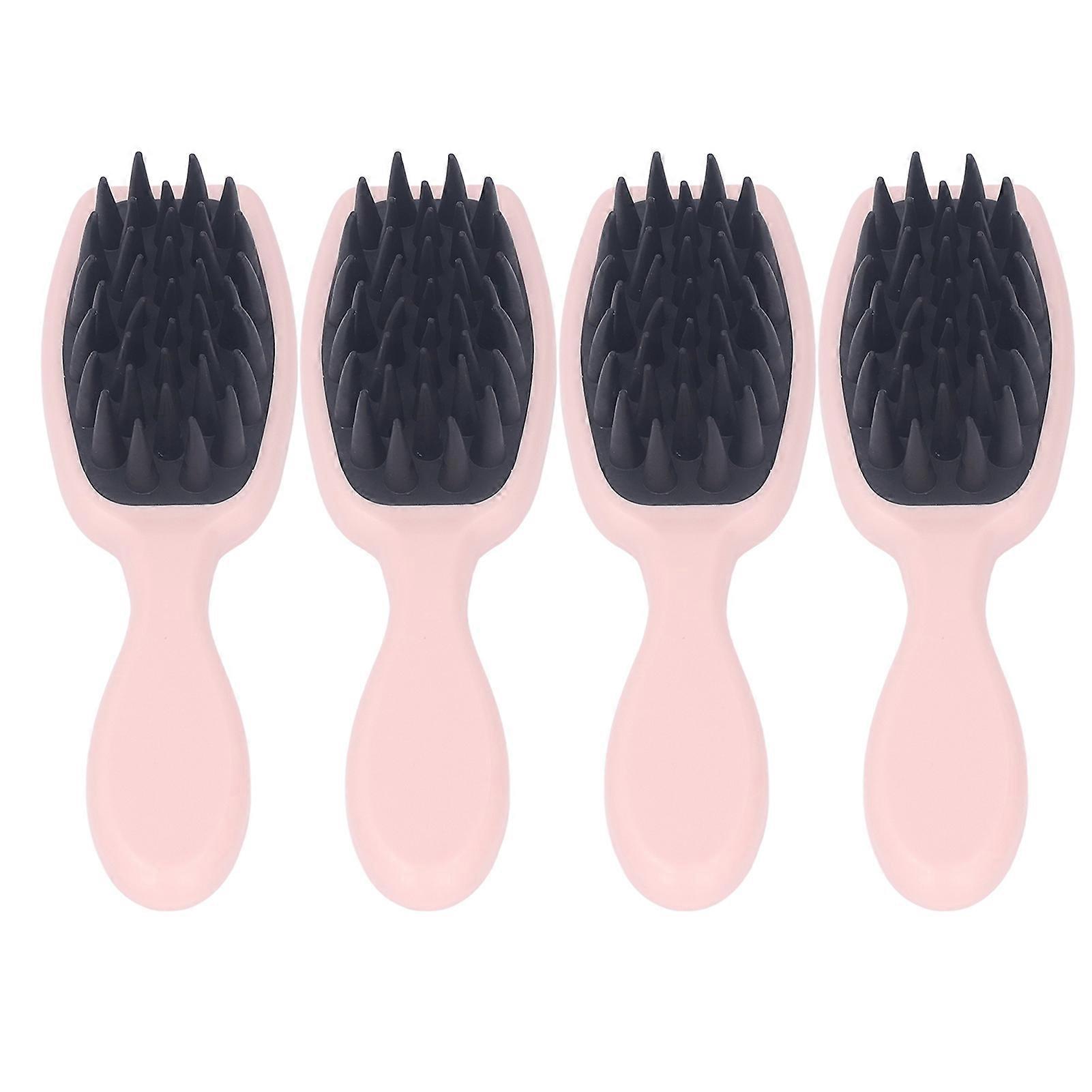 4pcs Scalp Massager Shampoo Brush with Long Handle Dandruff Removal Itch Relief Soft Silicone Hair Brush Pink Handle