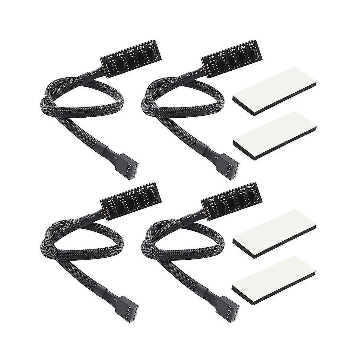 4PCS PWM ventilátor hub, PC CPU hűtés 4 PIN/3PIN ventilátor tápkábel elosztó adapter Sleeved PWM tok F