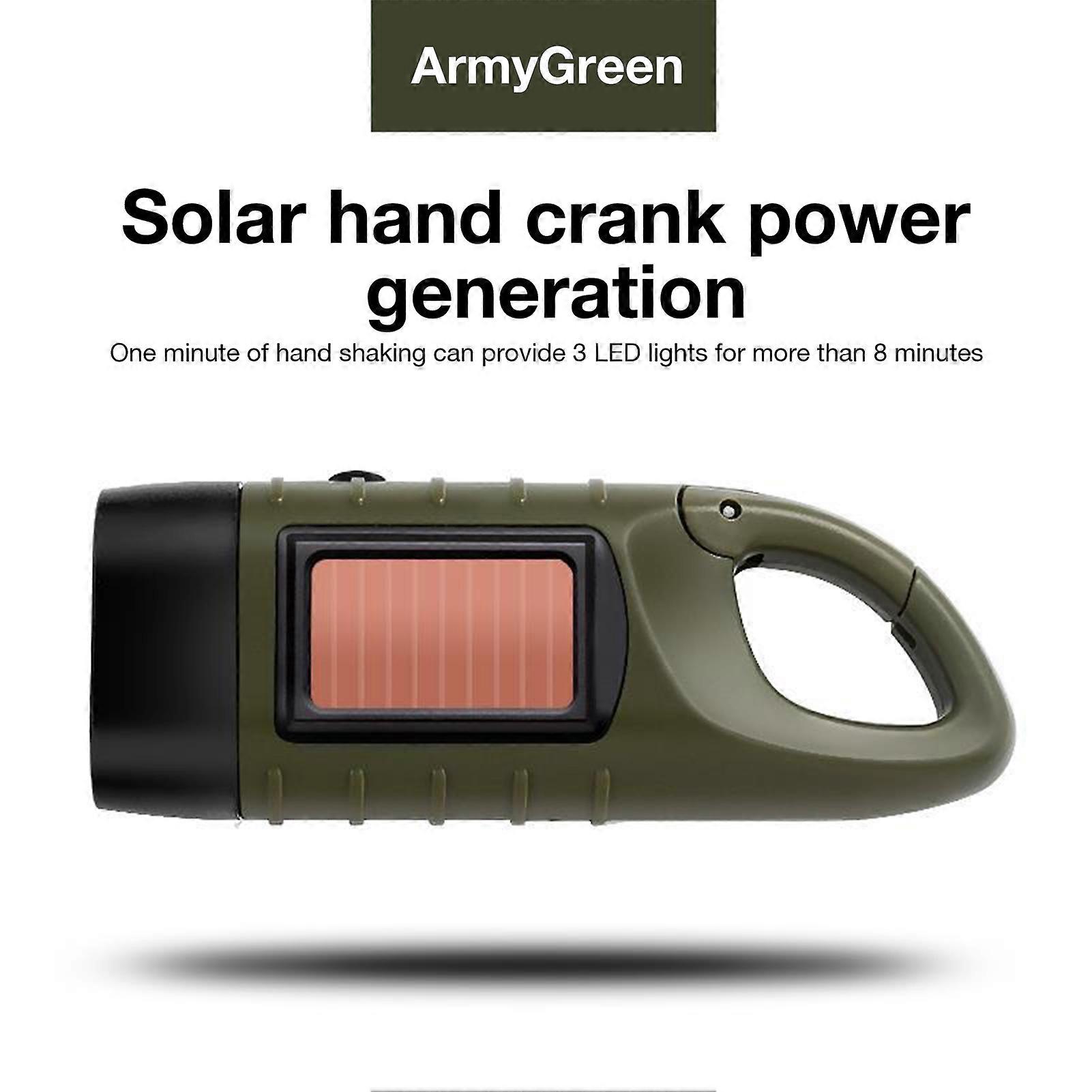 2 LED Torch Solar Power Hand Crank Flashlight Wind Up Super Bright Camping Light