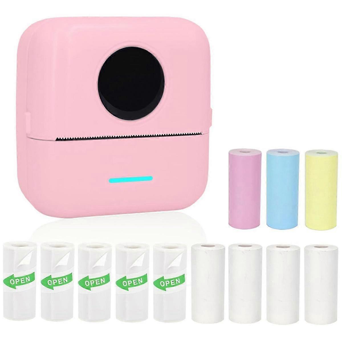 Mini Portable Printer, Inkless Sticker Printer with 12 Rolls Paper, Mini Thermal Printer for Notes/