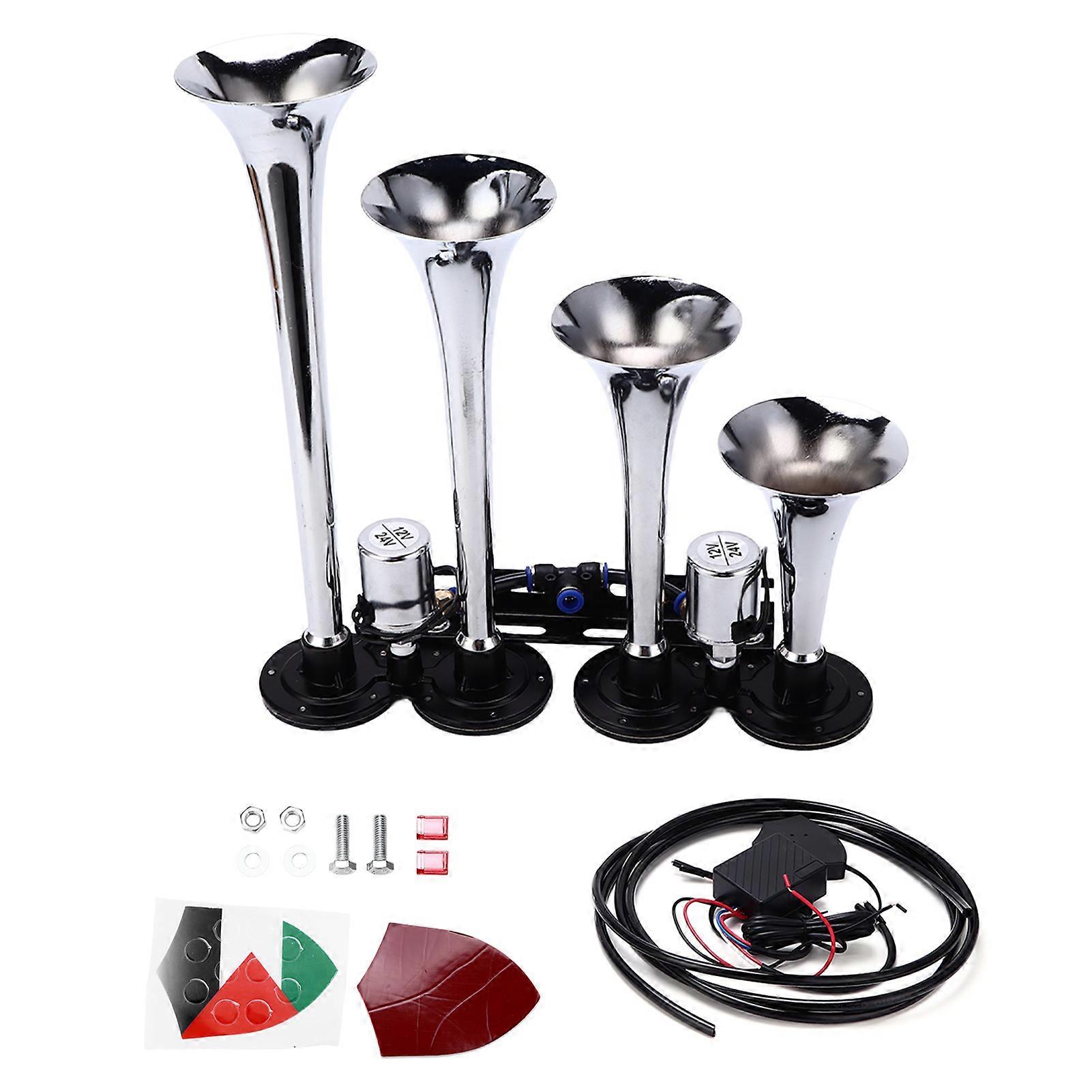 Kit clacson ad aria compressa da 12 a 24 V, 4 trombe per treni, 130 dB, per camion, auto, barche, furgoni