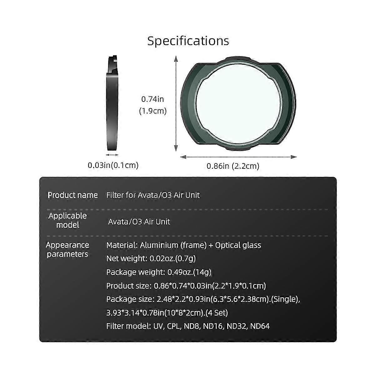 For Avata Filter Set Uv Nd O3 Image Transmission Lens Filters Protective Filter Drone Camera Lens