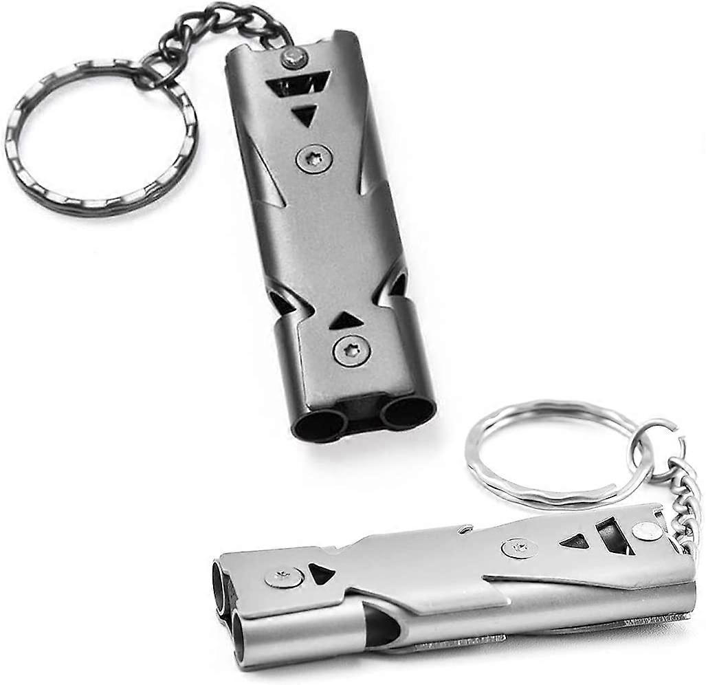 Emergency Whistle 2 Pieces Stainless Steel High Decibel Whistle, 150db Outdoor Emergency Keychain Whistle with Key Ring for Outdoor Survival, Hiking(B