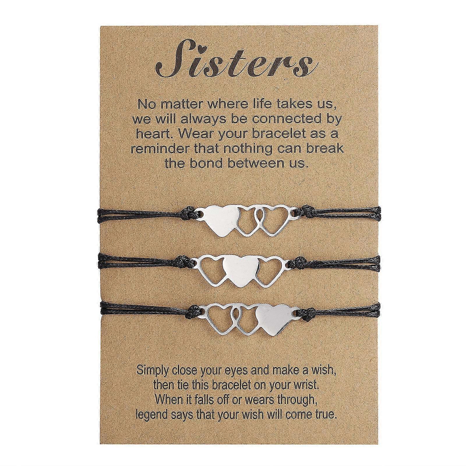 Sisters Bracelet3 Ensembles d’acier inoxydable en forme de cœur Peach Heart Hollow Woven Bracelet