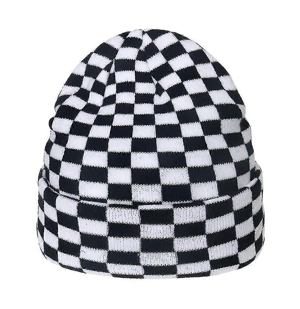 Women Men Winter Hats Cow Print Checkered Checkerboard Pattern Beanie Knitted Soft Warm Slouchy Skull Ski Cap