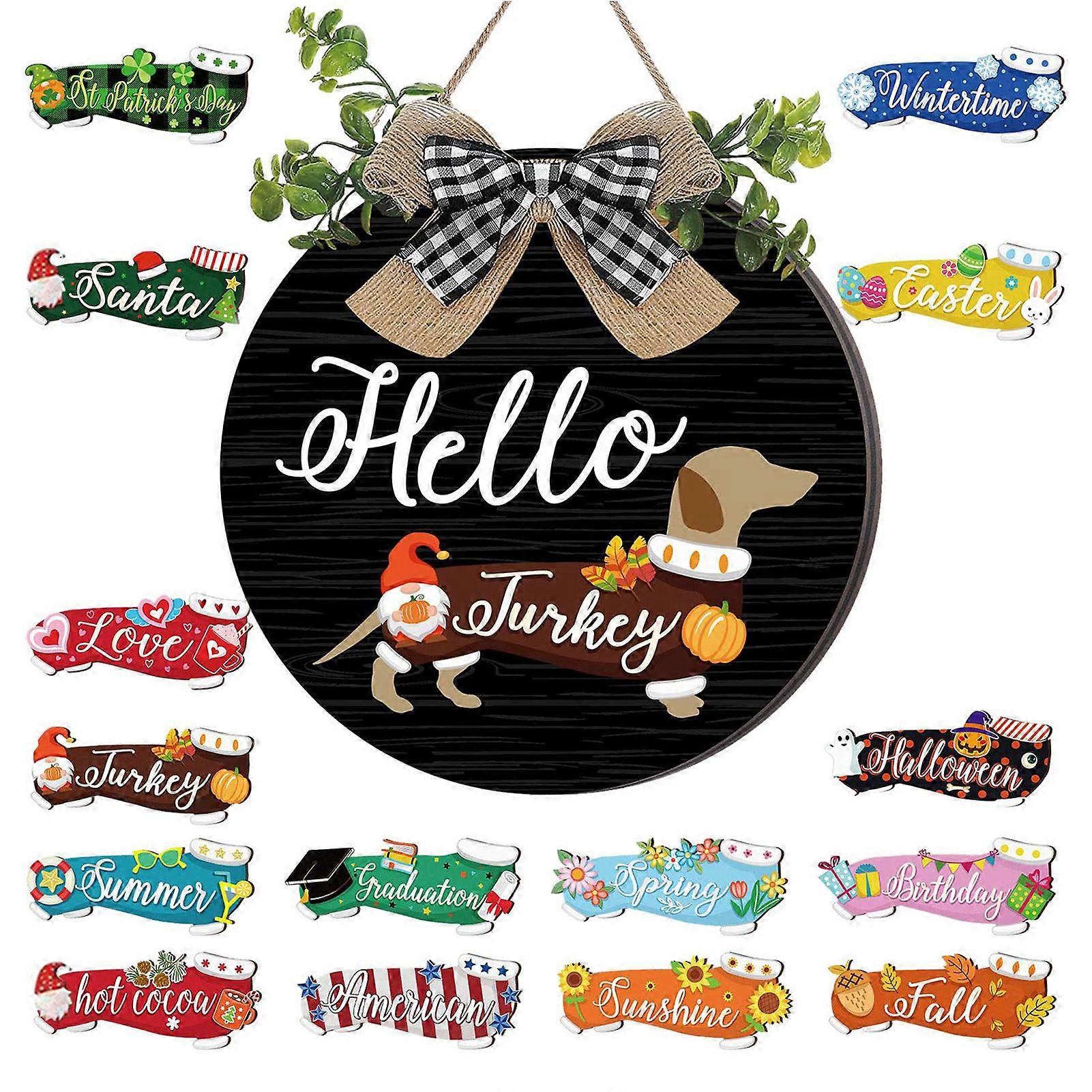 Interchangeable Dog Door Sign with Lovely Replacement Simple Holiday Decoration for Birthday Thanksgiving