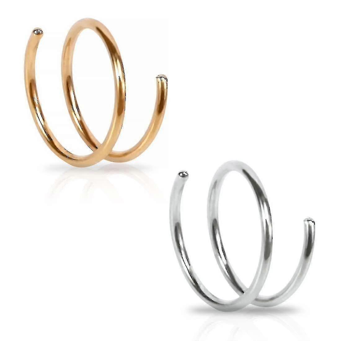 Dobbelt næseringbøjle til enkelt piercing 20 gauge håndlavet næsebøjle 2 stykker dobbelt næsering spiral twist dobbelt bøjle næsering til kvinder piger (8 mm