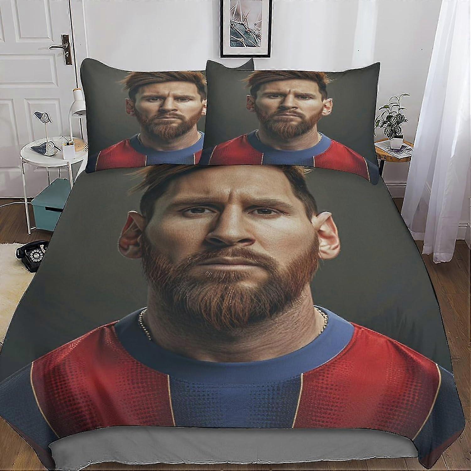 o4779 Lençóis DSJackson Lionel Messi Capa de Colcha Conjuntos de Cama - Conjunto de 3 Peças com Capa de Edredom Esportivo Impressa em 3D, Capa de Edredom, Microfibra, Oculto 