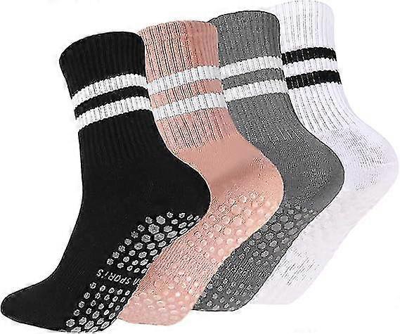 4 Pairs Trampoline Socks, Non Slip Yoga Pilates Socks with Stripe for Women And Men, for Ballet/Pilates/Yoga
