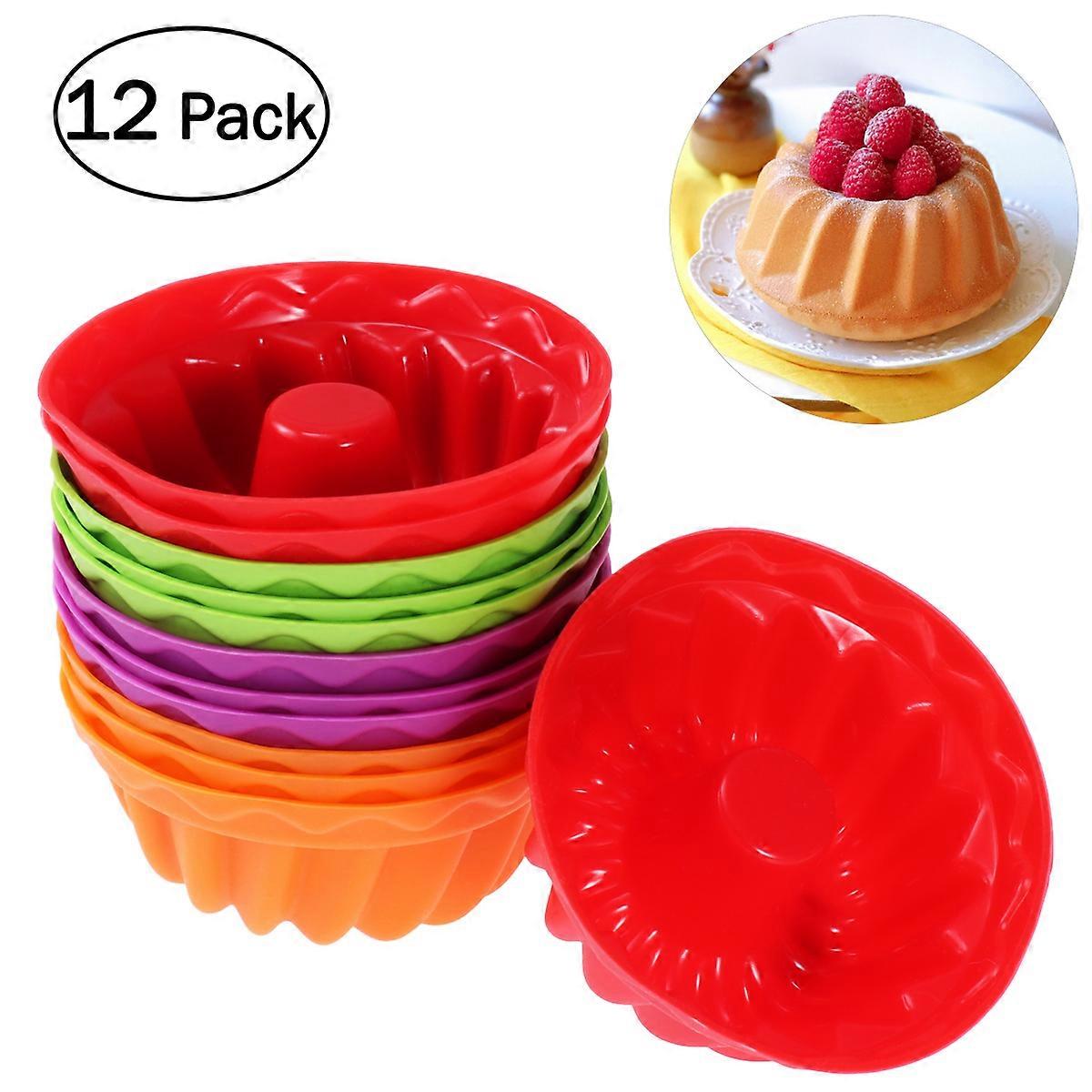 OUNONA 12Pcs Silicone Round Chiffon Cake Mold Silicone Chiffon Dessert Baking Tool (Random Colors)