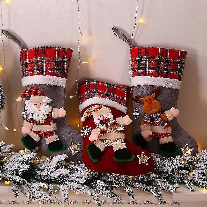 Christmas Concepts® Calza natalizia tradizionale in tartan con pelliccia sintetica, 450 mm, decorazioni natalizie e accessori
