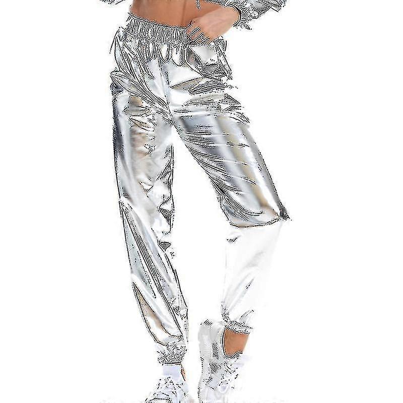 Pantalon taille haute pour femme, vêtement d'intérieur décontracté d'été, bas métallisé