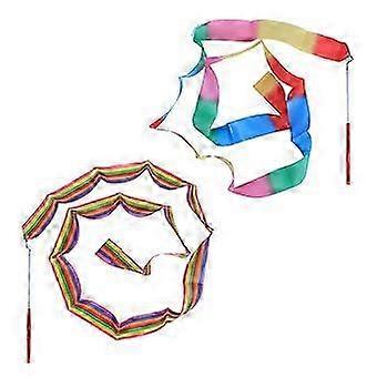 2 Pcs 2M Rhythmic Art Gymnastics Ribbon with Stick Children Dancing Streamers Ribandirling Rod