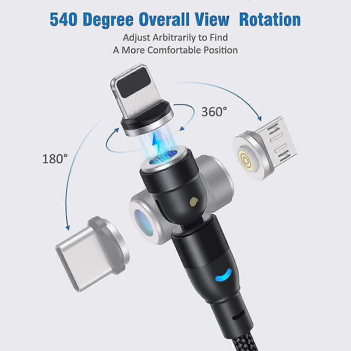 540 Degree Magnetic Charging Cable Nylon Braided 3a Fast Charge Magnetic Data Ca