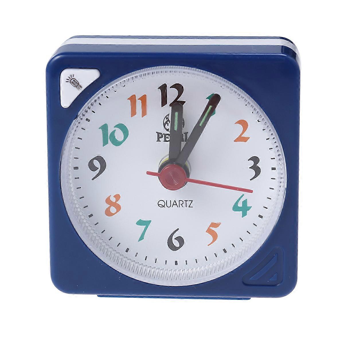 Mini Clock Square Plastic Quartz Alarm Clock Portable Lightweight Durable Clock (Blue)