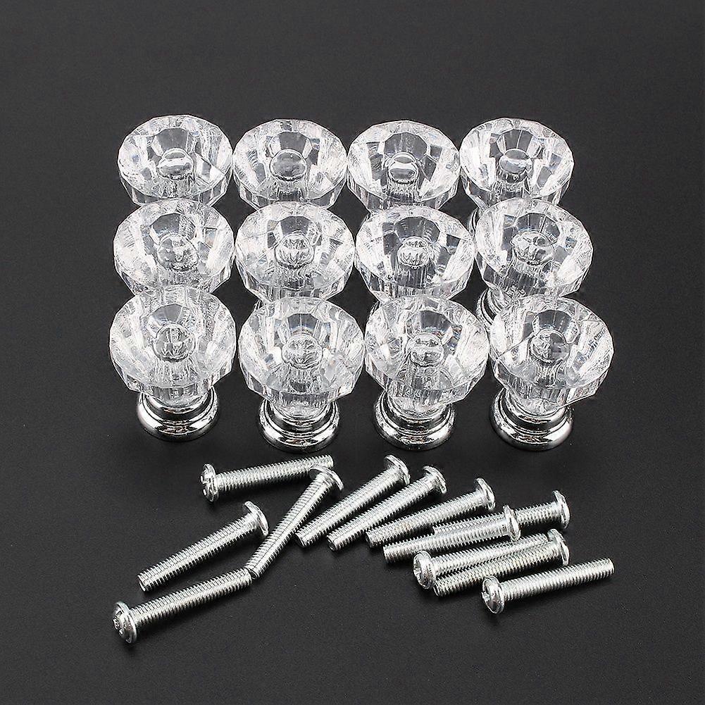 12 Diamond Crystal Glass Cabinet Knob Cupboard Drawer Pull Handle