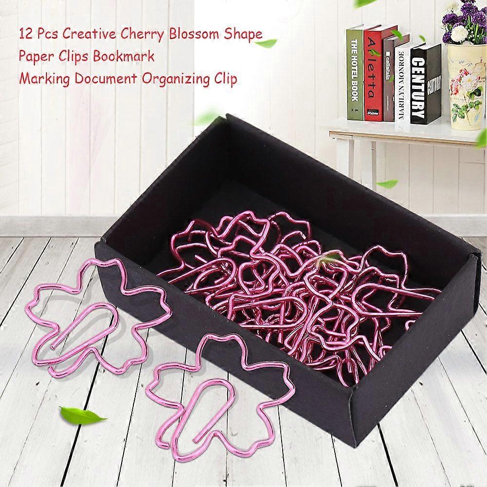 12 Pcs Creative Cherry Blossom Shape Paper Clips Bookmark Marking Document Organizing Clip Edition