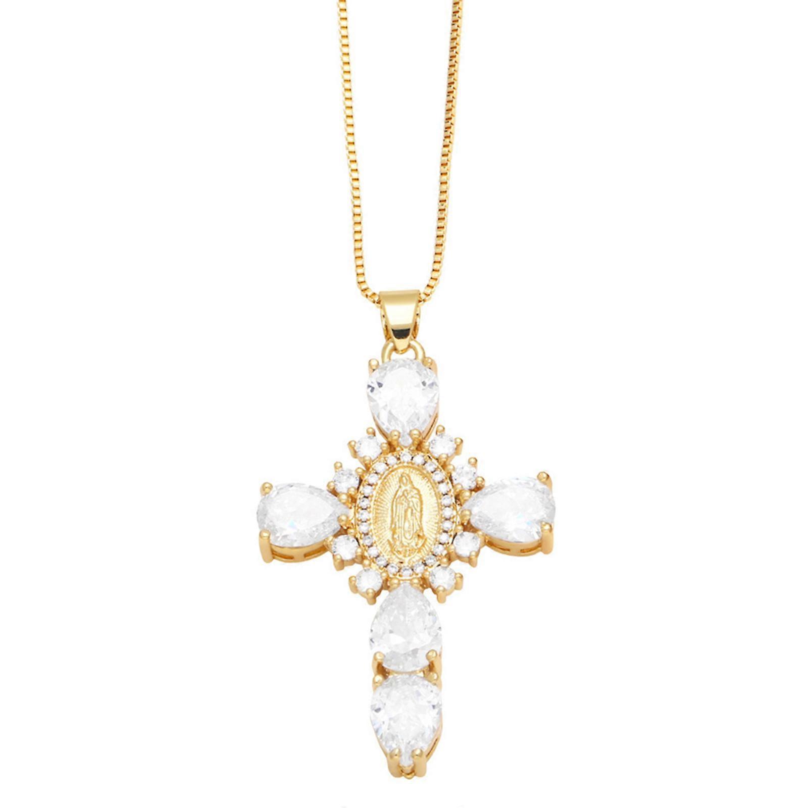Elegant Virgin Crosses Pendant Necklace Adornment with Sparkling Rhinestones for Wedding and Everyday Wear