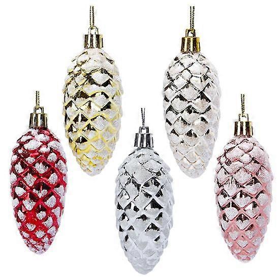 5Pcs Christmas Plastic Pine Cone Ornament Colorful Shiny Glitter Pine Cone Pendant for Holiday Party Scene Layout Christmas Tree Hanging Decoration