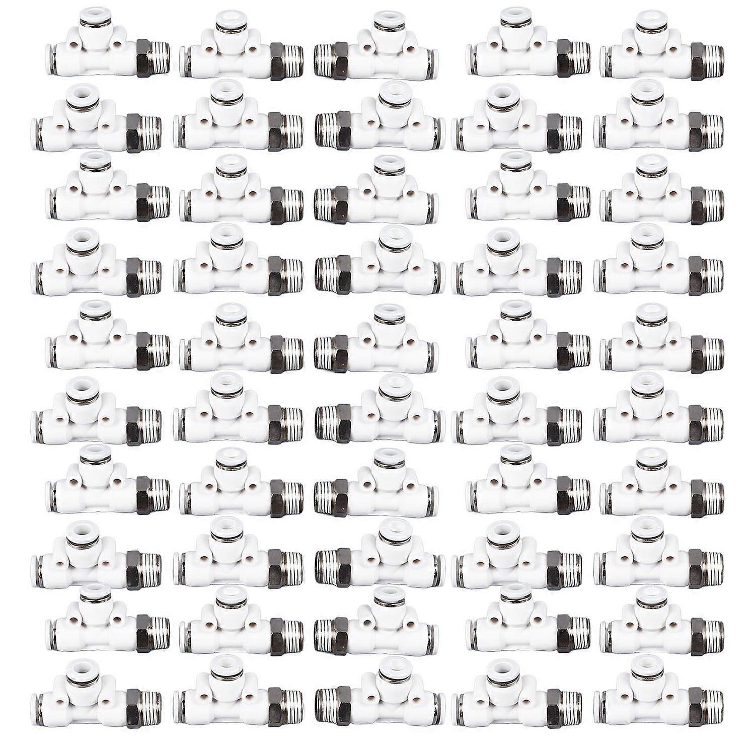 50PCS Tee Air Connectors T Shape 3 Way Adjustable Quick Insert Pneumatic Fittings for PU Nylon Hoses