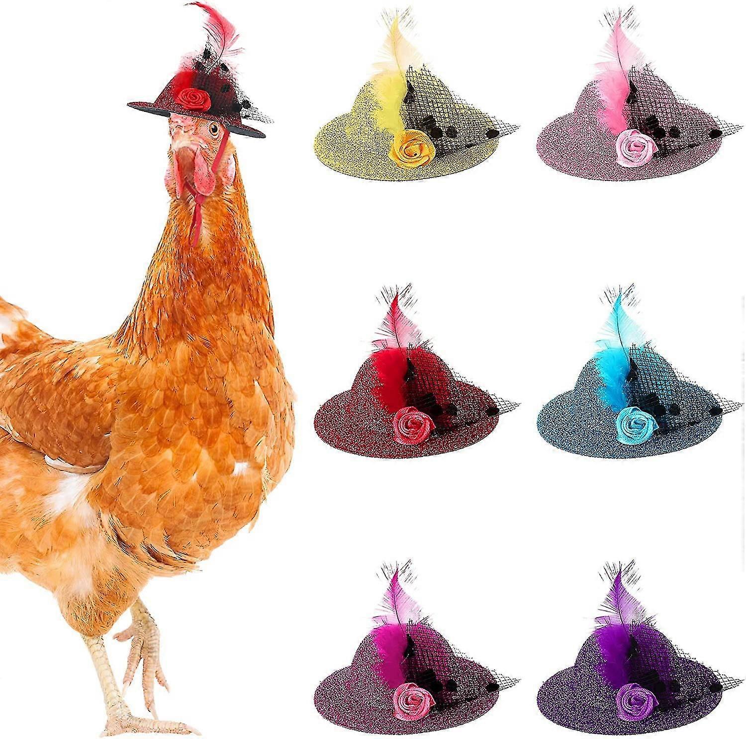 6 Pieces Chicken Hats For Hens Tiny Pets Funny Chicken Accessories Feather Top Hat With Adjustable Elastic