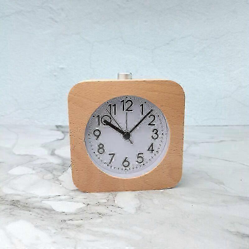 Yellow Wooden Morning Alarm Clock, Analog Alarm Clock Silent Non-ticking Battery Operated Alarm Clock With Snooze Light Function, Needle Clock Increas