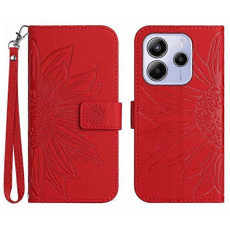 Compatible For Xiaomi Redmi Note 14 4G Case Sunflower Imprint Leather Wallet Phone Cover with Wrist Strap