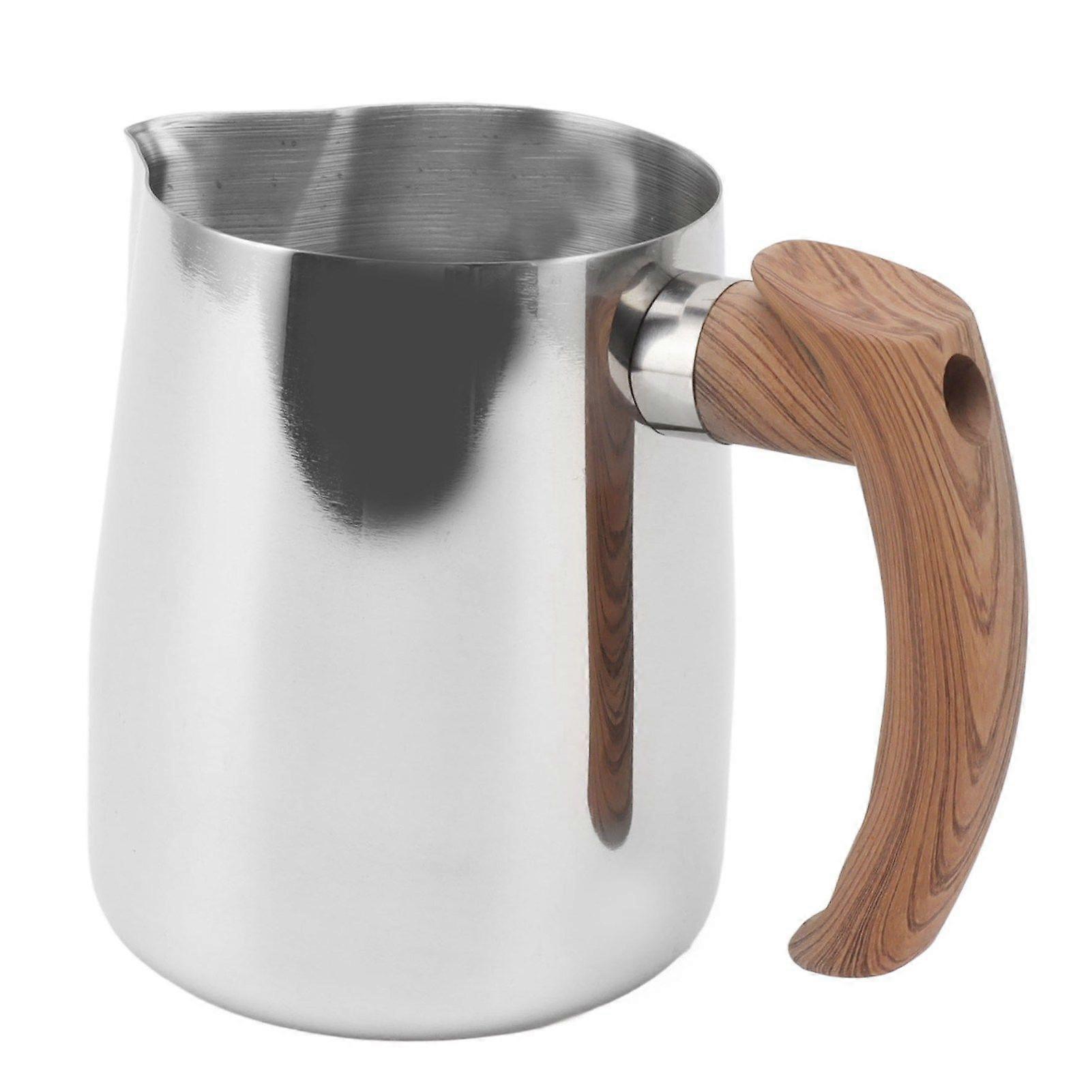Milk Frothing Cup Inner Scale 304 Stainless Steel Dripless Spout Coffee Steaming Pitcher with Handle Original Color 600ml