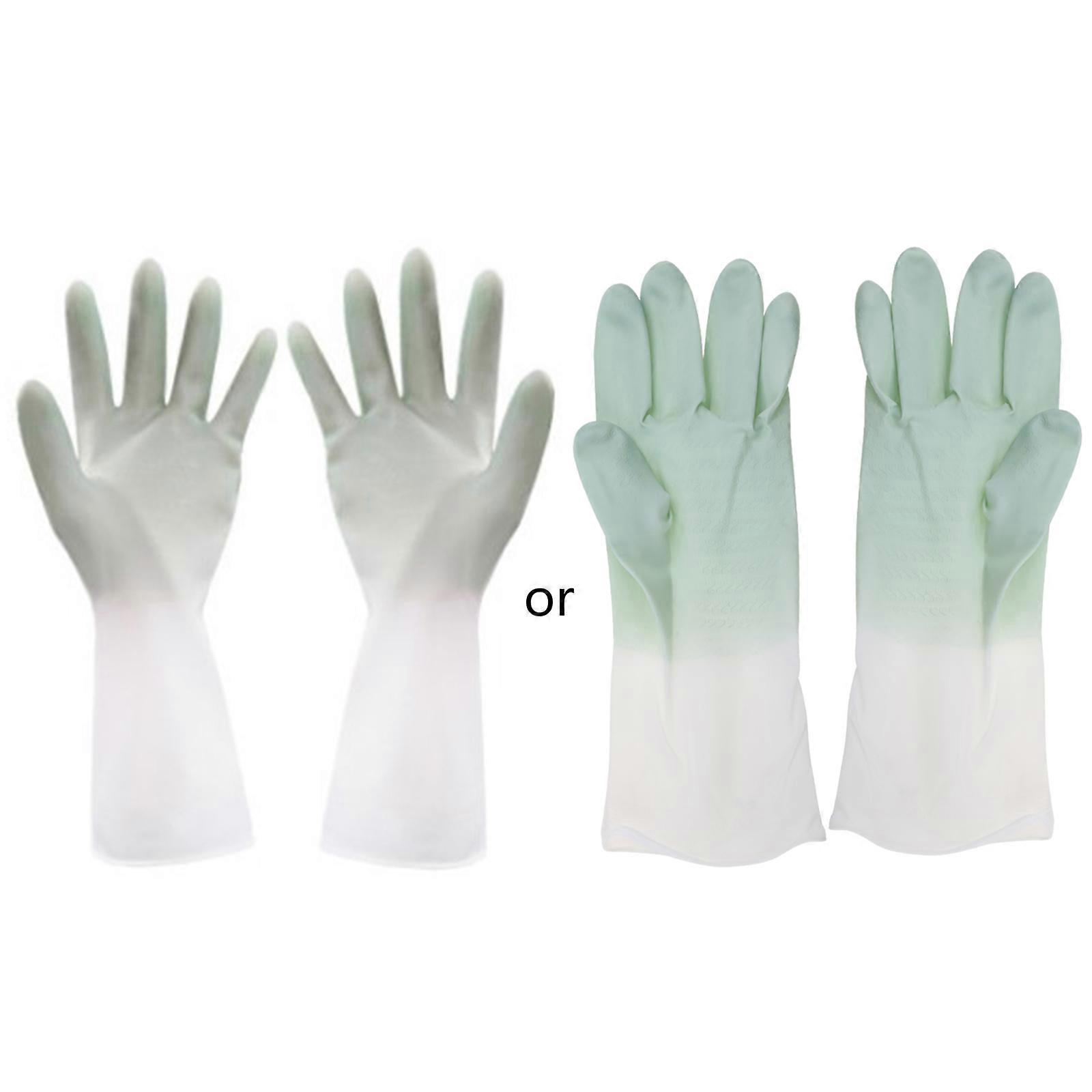 3 Pairs Reusable Dishwashing Cleaning Gloves Household Gradient Color Housework Waterproof Kitchen Rubber Mittens  clear S
