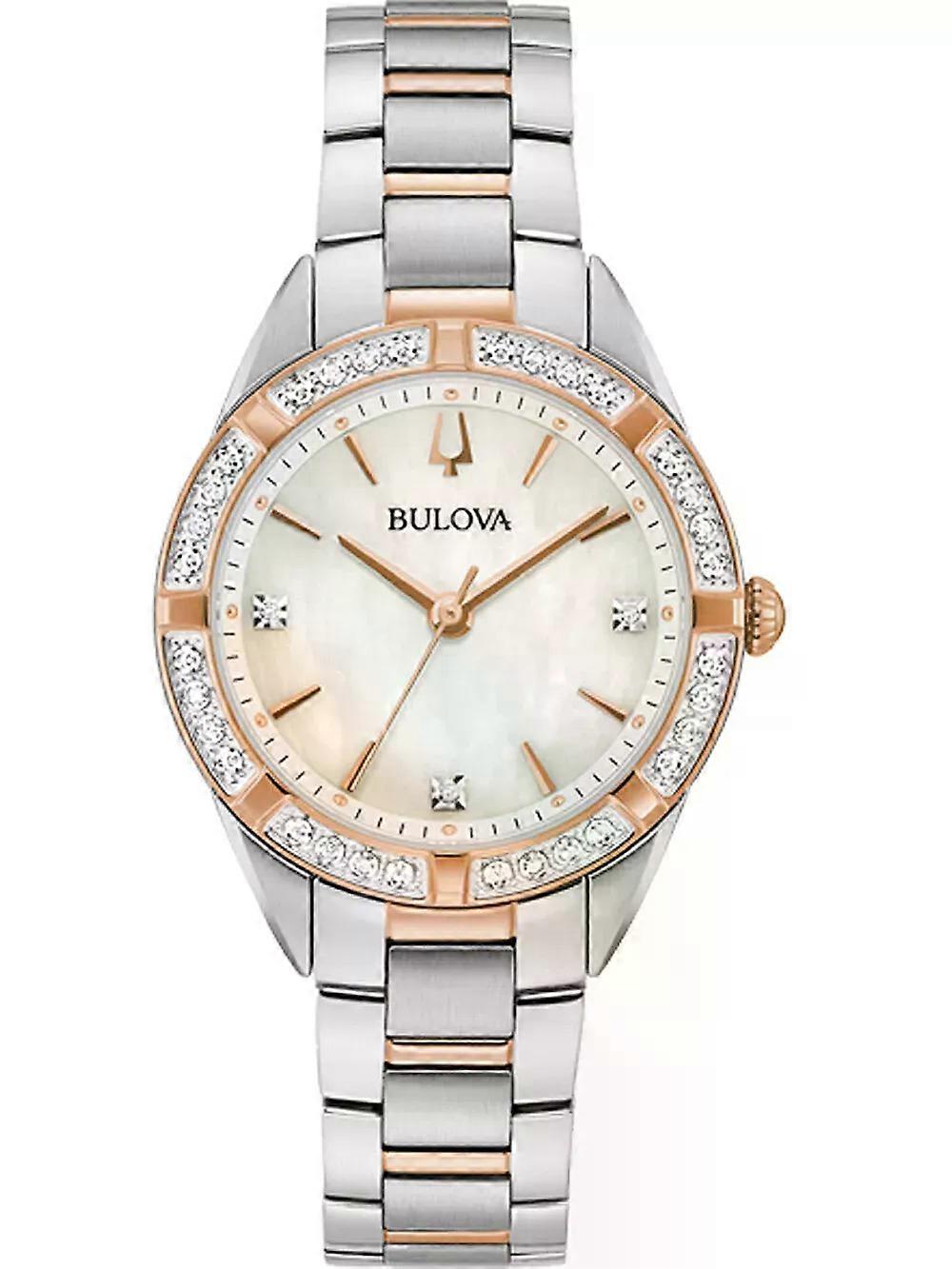 Bulova 98r281 珍珠母贝,白色不锈钢女士手表
