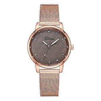 Casual Femelle Rond Strass Cadran Quartz Montre-bracelet analogique Alliage Maille Sangle Montre (Gris)