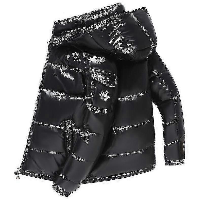 Men Shiny Down Jacket - Winter Stand Collar Hooded Jacket For Men