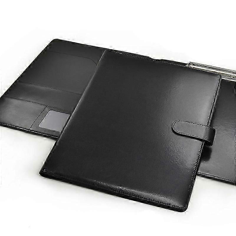 "Black Faux Leather A4 Briefcase - A4 Clipboard with Clip for Conference - Foldable Folio with Pockets for Document, Card Holder and Notepad - Men's &