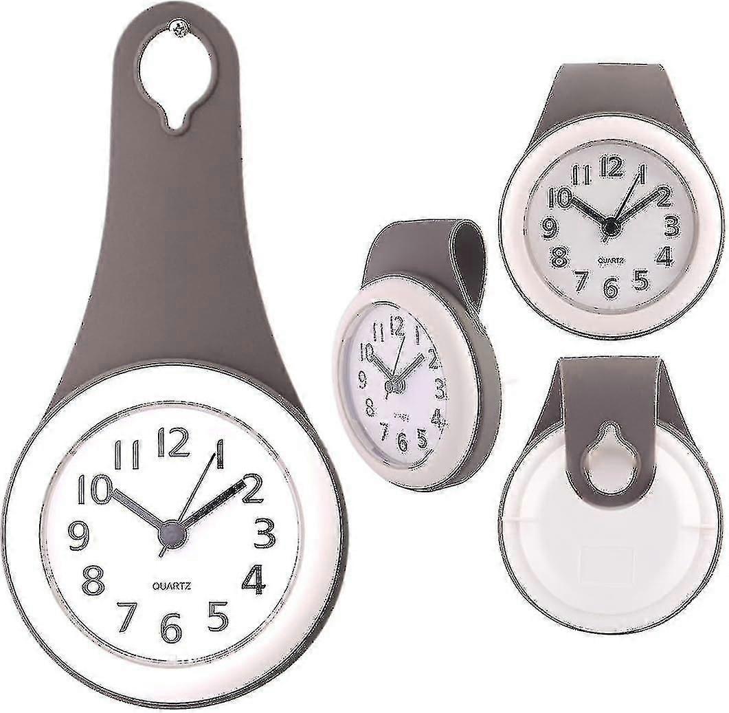 Gray Bathroom Wall Clock, Bathroom Clock, Suction Cup Clock, Waterproof, Silent, Non Ticking-Yvan