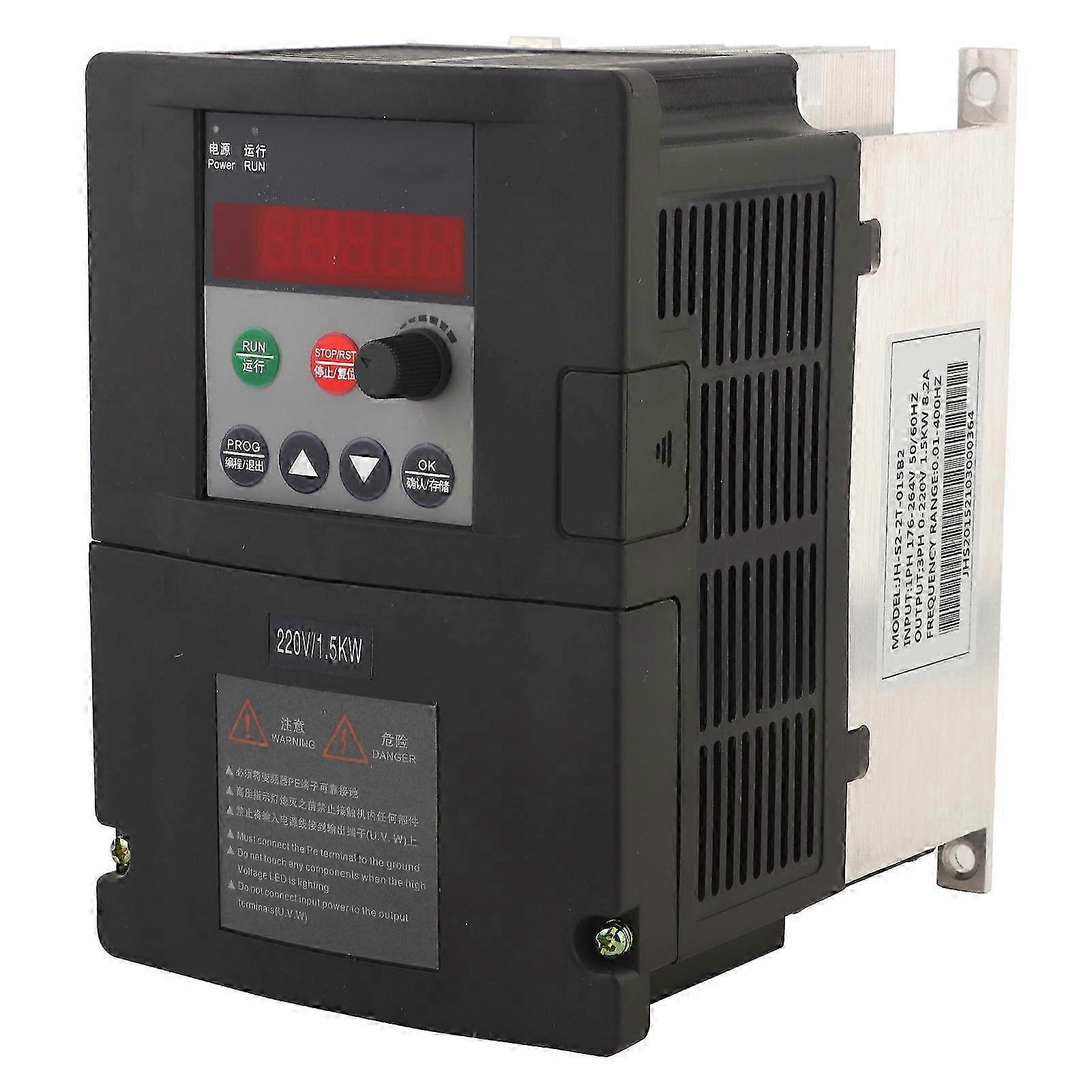 Mini Inverter Frequency Converter Single Phase Input 3 Phase Output Black Aluminum Shell(1.5KW )