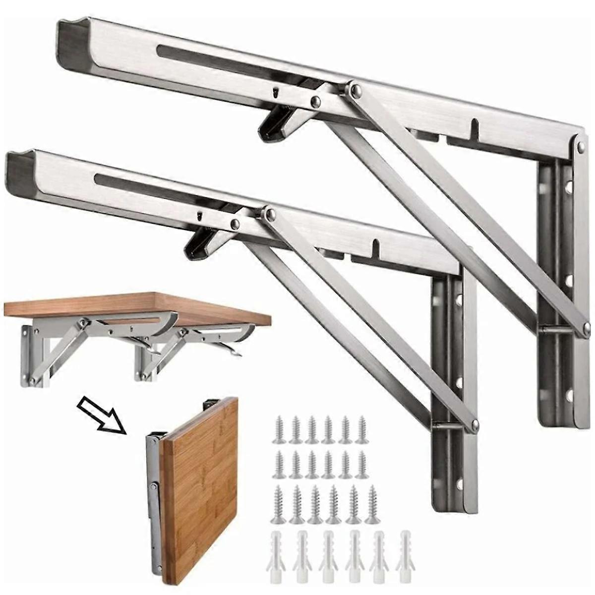 Garage Style Foldable Shelf Brackets, Space Saving Heavy Duty Stainless Steel Diy Bracket With Triangle Shape, Retractable For Various Environments